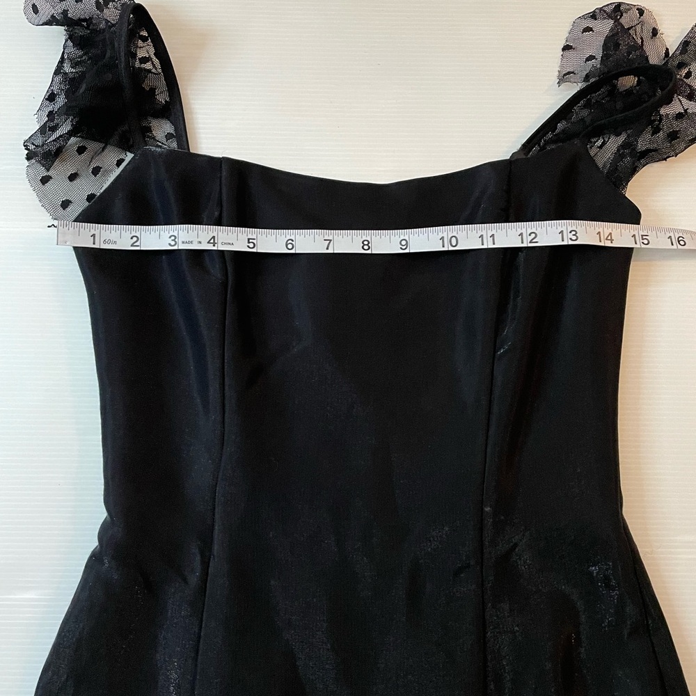 VTG Jessica McClintock Gunne Sax Black Satin Evening Gown Dotted Tulle Ruffle 5 - Picture 10 of 13
